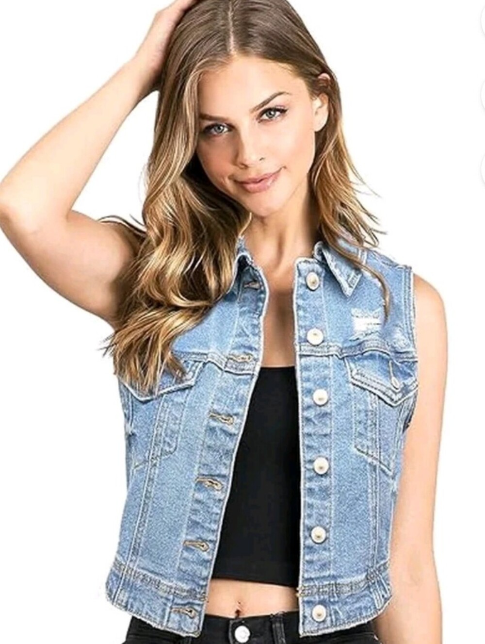 Cropped Denim Vest